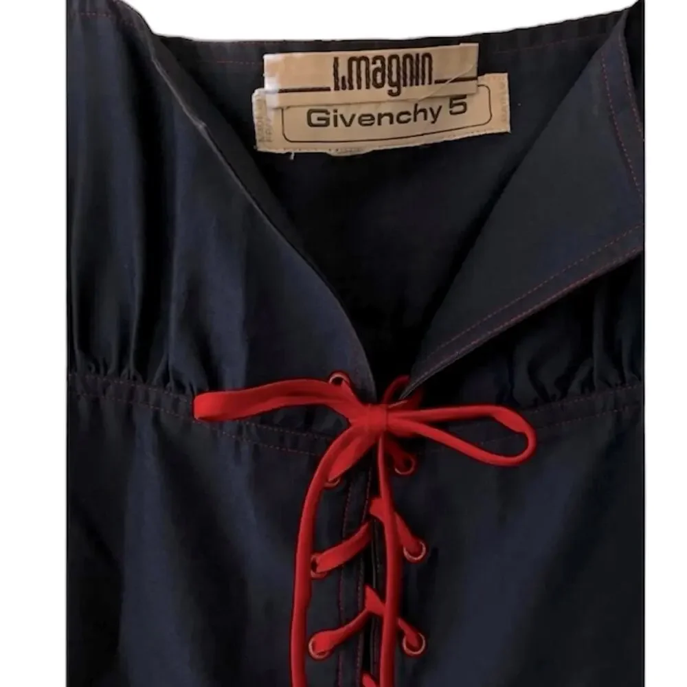 70s Givenchy Navy Dress with Red Lace-Up Corset Empire Bustier Accent - Picture 8 of 11